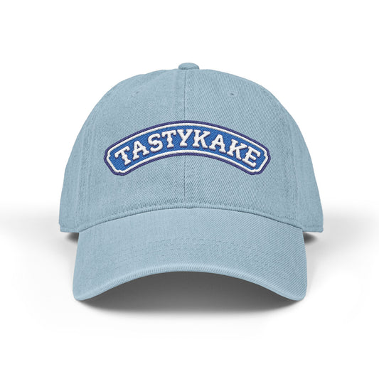 Tastykake Embroidered Denim Hat — Vintage Snack Logo Dad Cap