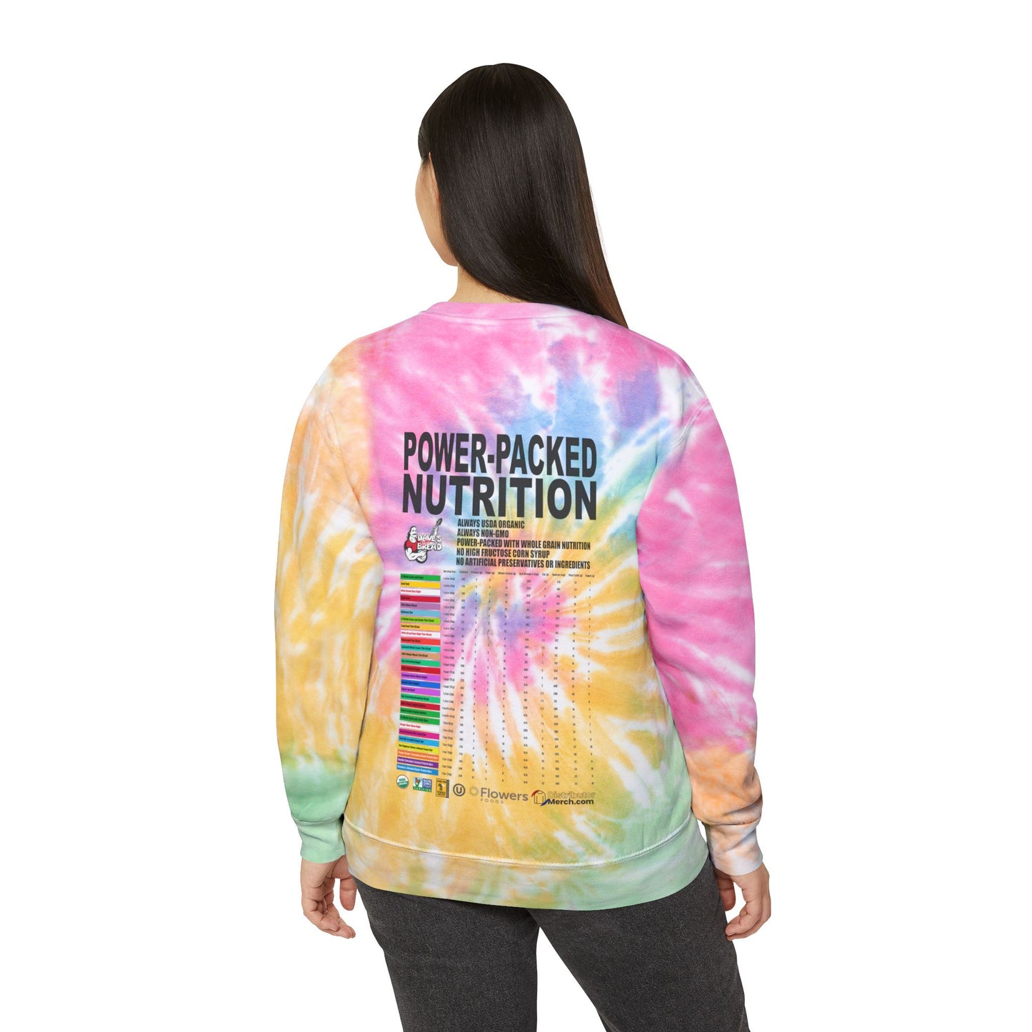 Unisex Tie-Dye Sweatshirt, Groovy Style Pullover, Dave's Killer Bread logo