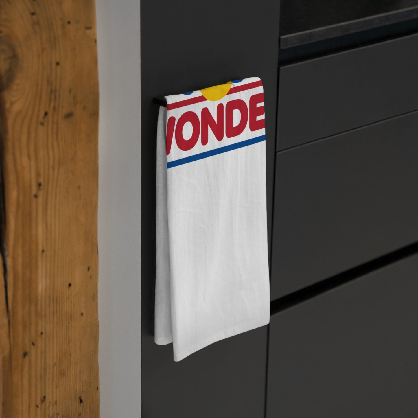 Tea Kitchen Dish Towel with Retro Wonder Bread logo
