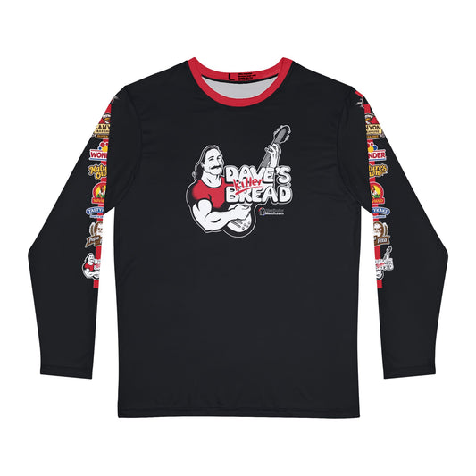 Long Sleeve, Red stripe with flowers foods logos on side, Power Packed Nutrition Back (Dave's Killer Bread, Nature's Own, Wonder Bread, Canyon, Tastykake, Papa pita)