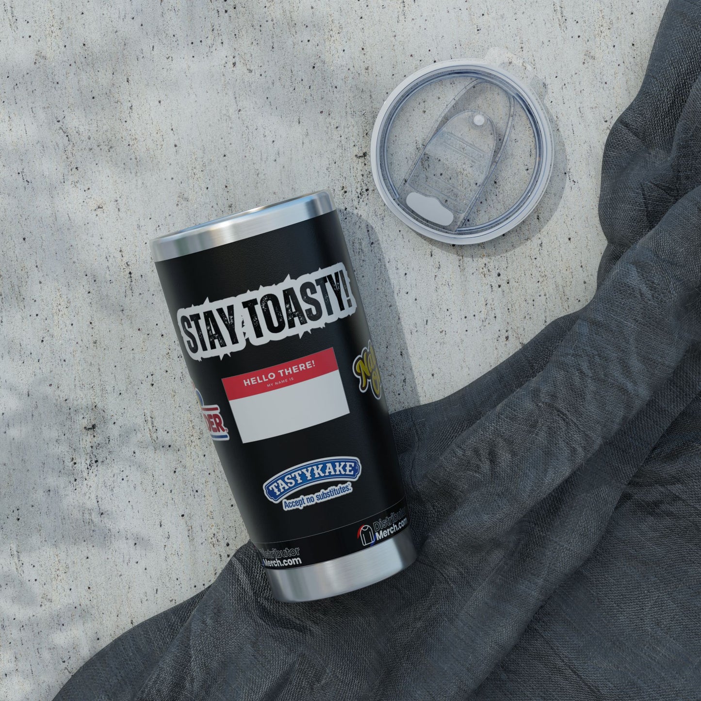 ¡MANTENTE CALIENTE! Vaso Vagabond de 20 oz, DKB, Wonder Bread, Nature's Own, Papa Pita, Tasty Kake, Sun Maid y logotipos de Canyon.