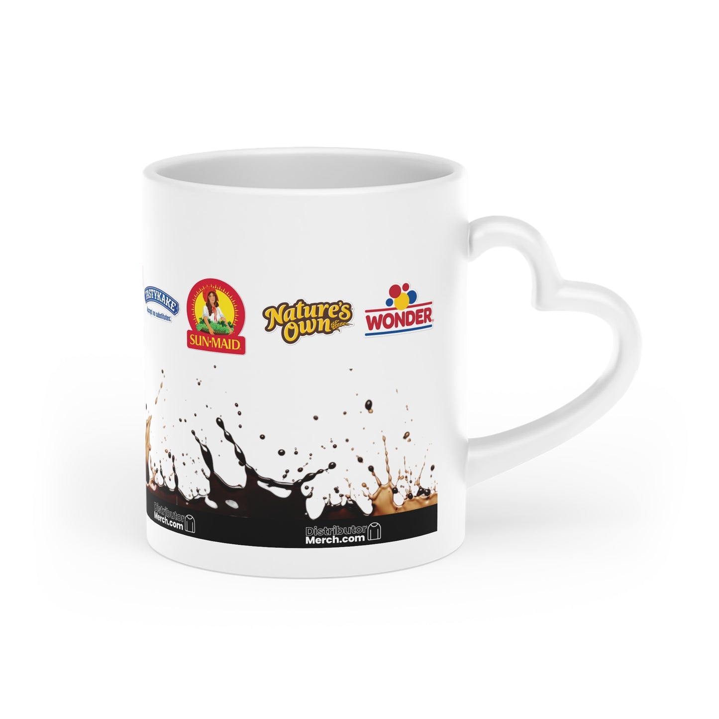 Mug, Coffee Splash, DKB, Wonderbread, Canyon, Nature's own, papa pita, etc, Heart-Shaped Mug