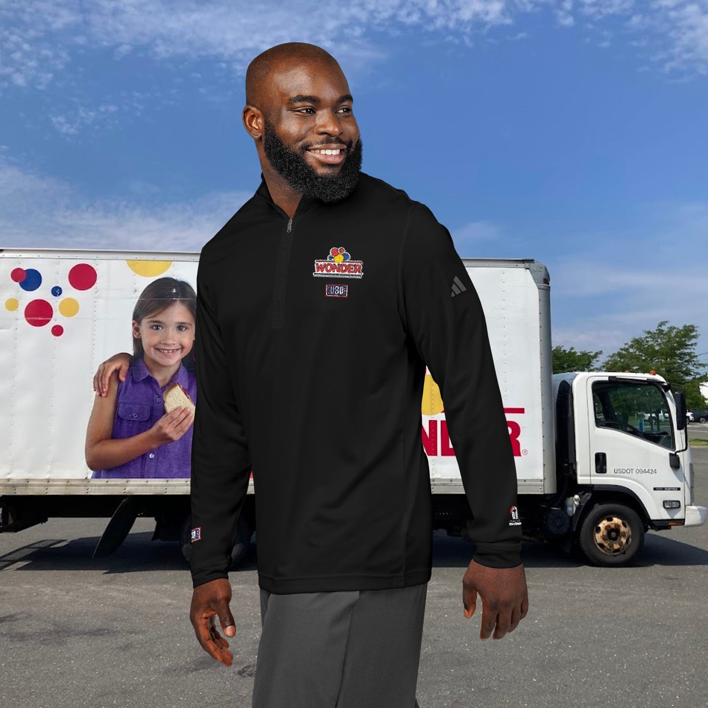 Wonderbread USO Embroidered Quarter-Zip Pullover — Classic Grey Athletic Top