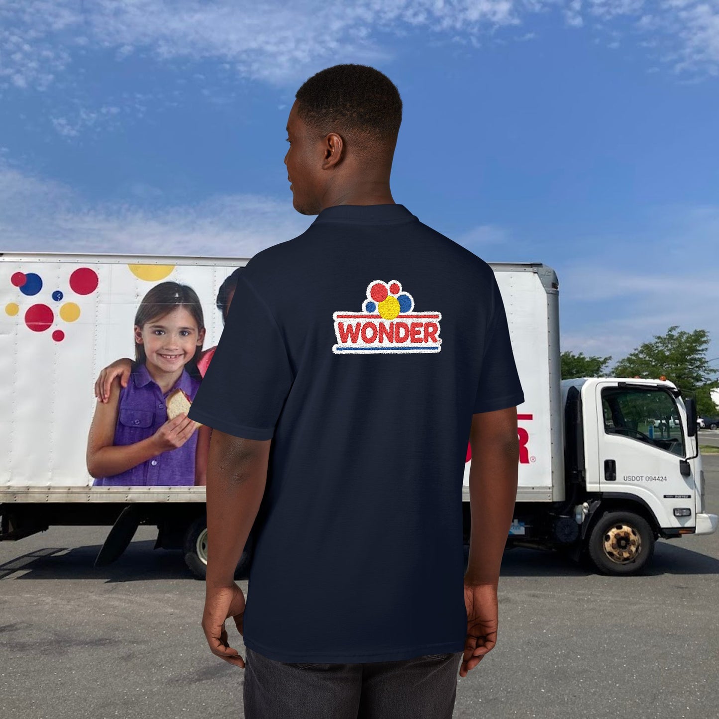 Polo Shirt with Wonder bread Embroidered front and back Logos