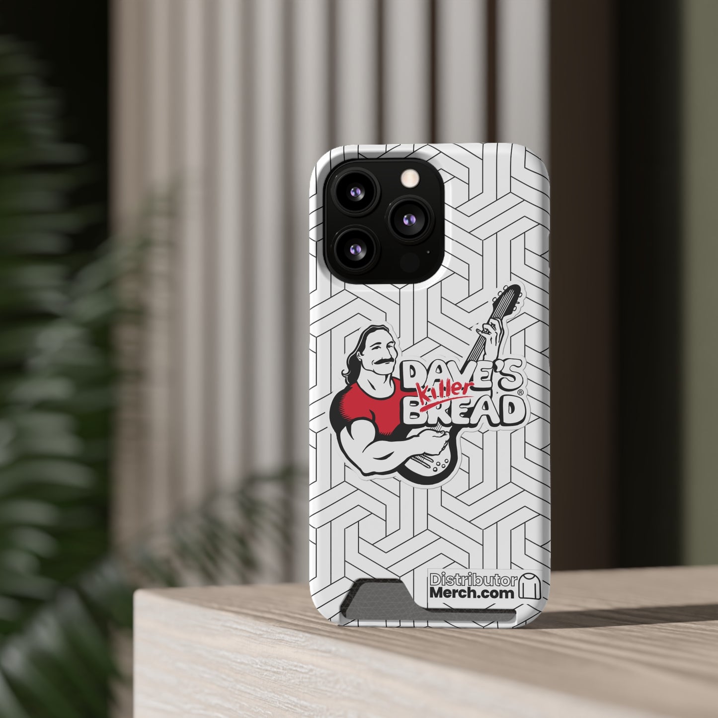 Phone Case With Card Holder, Dave's Killer Bread Logo, White.