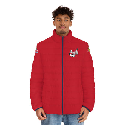 Puffer Jacket, RED, Pattern Hexagon, Dave's Killer Bread, Wonder bread, Nature's Own, Hexagon Pattern!