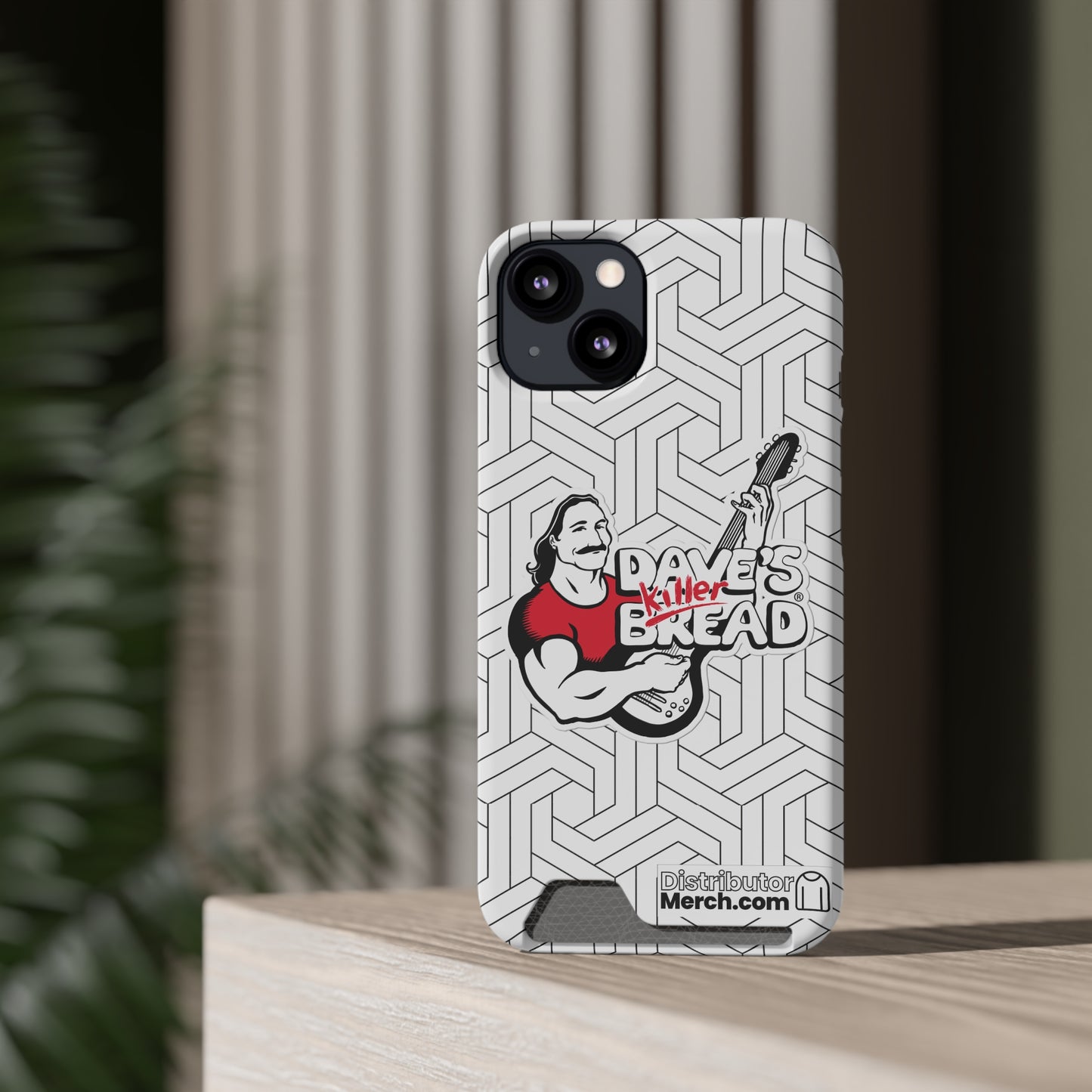 Phone Case With Card Holder, Dave's Killer Bread Logo, White.