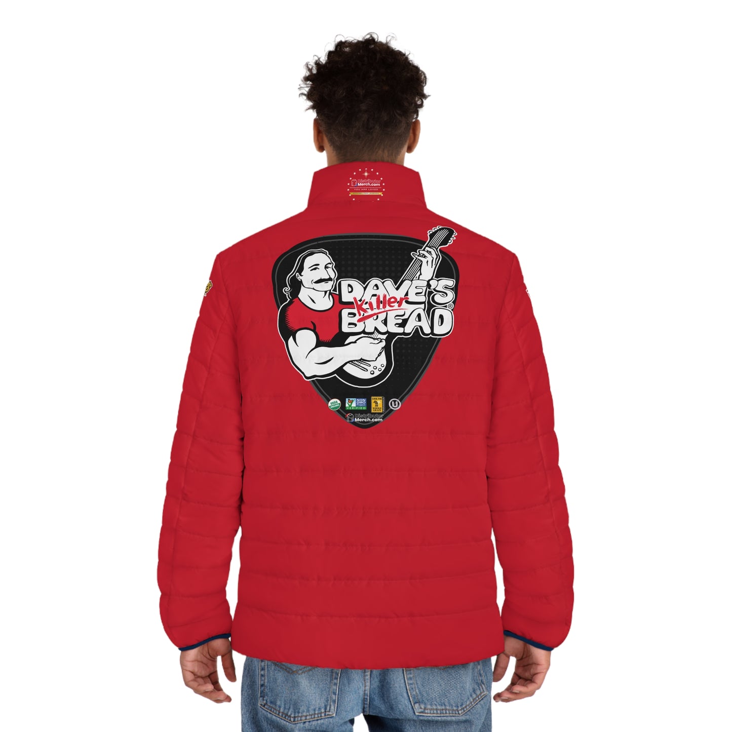 Puffer Jacket, RED, Pattern Hexagon, Dave's Killer Bread, Wonder bread, Nature's Own, Hexagon Pattern!