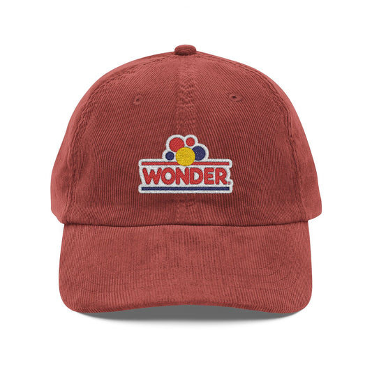 Wonder bread Vintage Corduroy Cap - Embroidered 'Wonder' Graphic Adjustable Hat