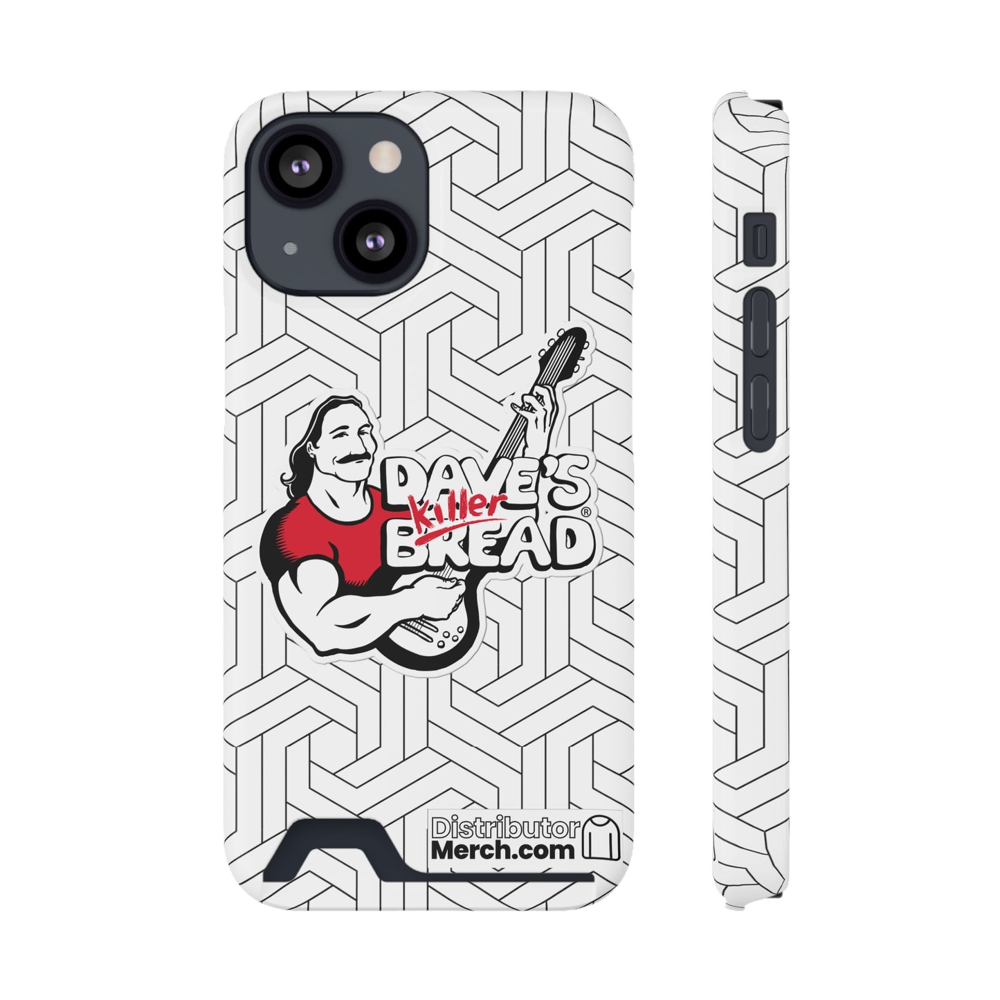 Phone Case With Card Holder, Dave's Killer Bread Logo, White.