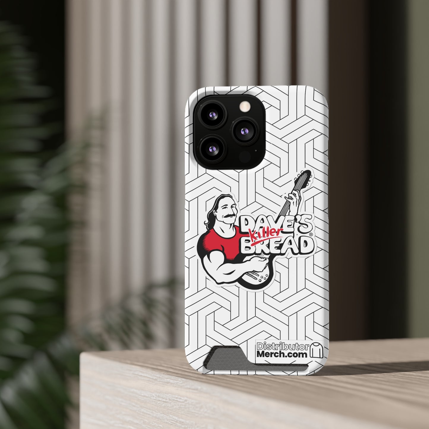 Phone Case With Card Holder, Dave's Killer Bread Logo, White.