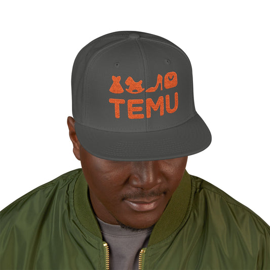 TEMU logo Delivery Embroidered Orange Script Snapback Hat