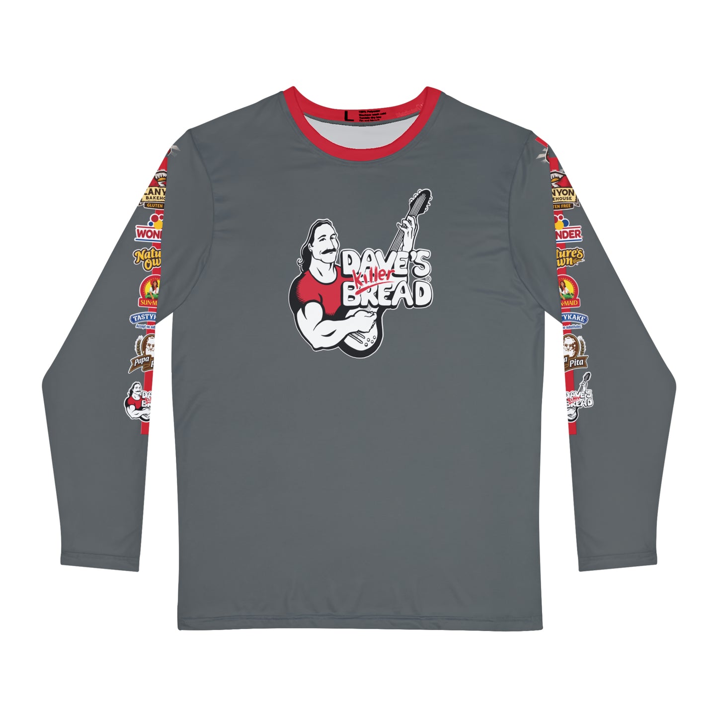 Long Sleeve, Dave's Killer Bread (Gray and Red) Side Logos, Power Packed Nutrition Back!