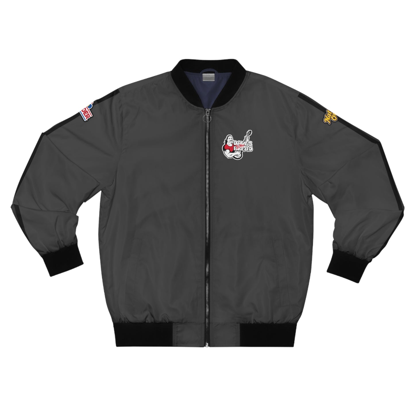 CARBON, DKB Men's Bomber Jacket! V2. Dave's killer bread, nature's own and Wonder Bread logos.