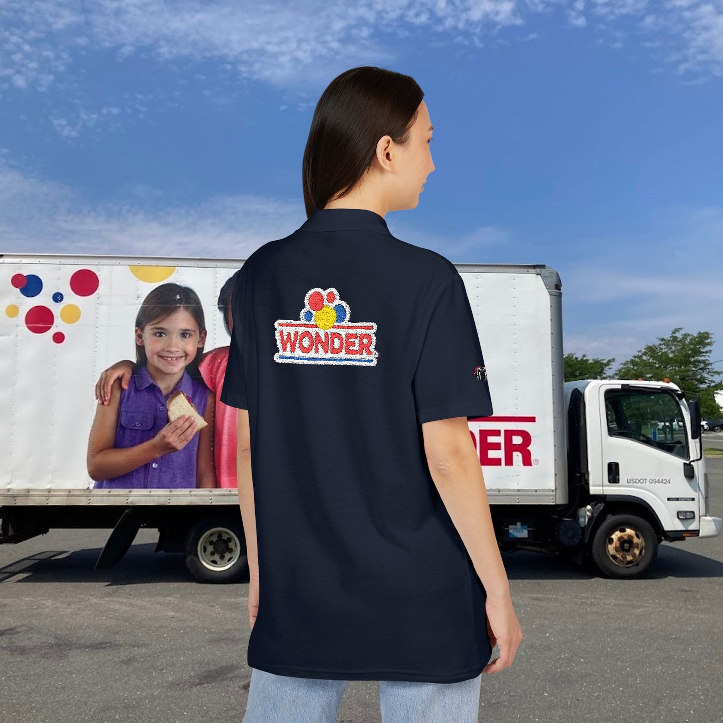 Polo Shirt with Wonder bread Embroidered front and back Logos
