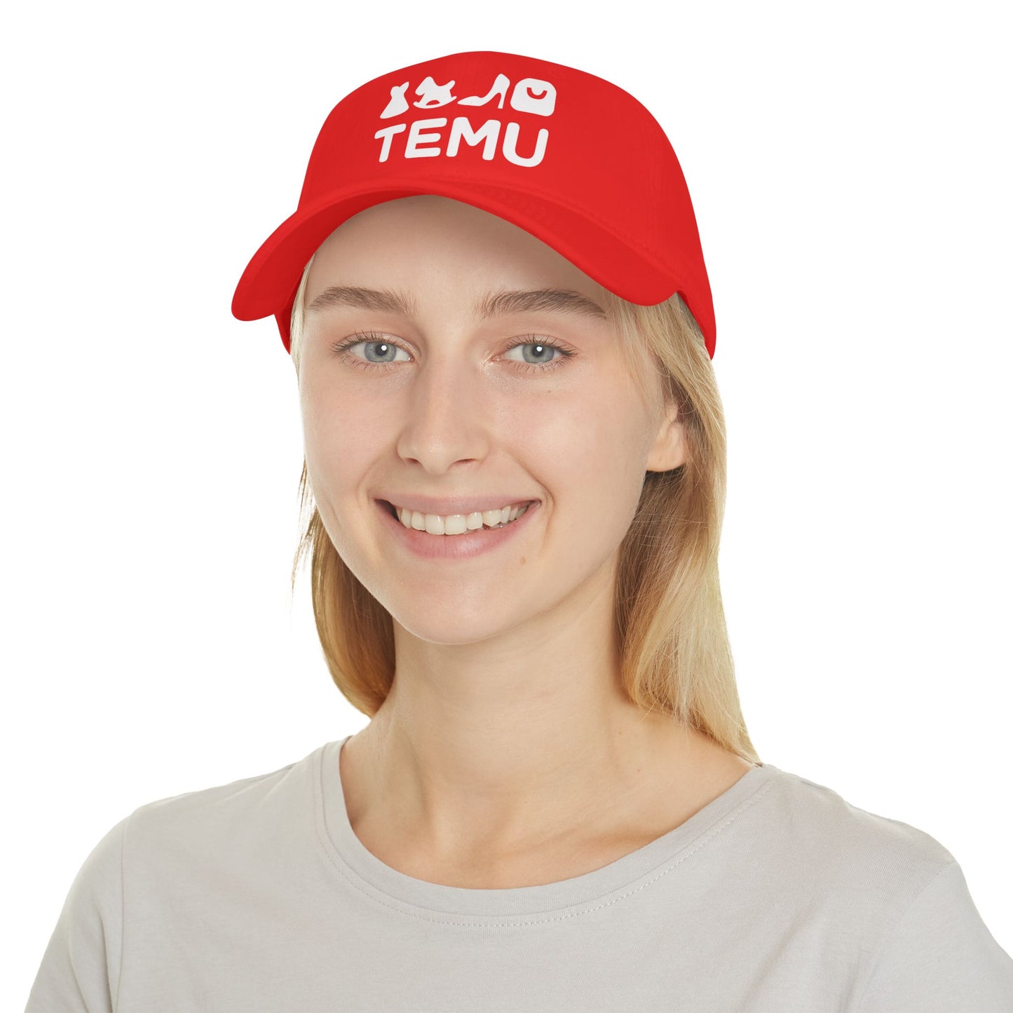 Red 'TEMU' Fashion Icons Low Profile Baseball Cap — Trendy Casual Hat