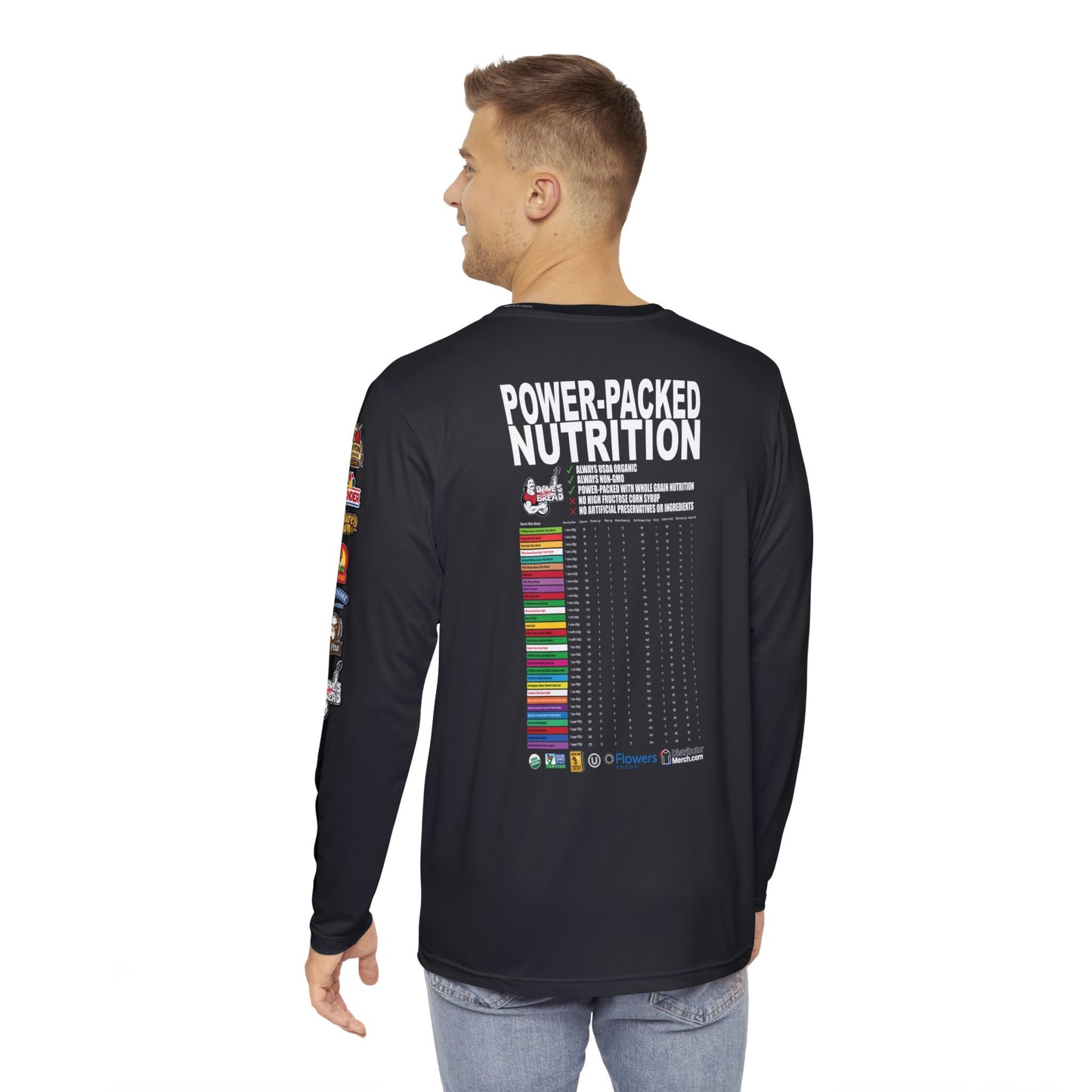 Dave's Killer Bread, Long sleeve Shirt CARBON, Side Logos, Power Packed Nutrition Back!