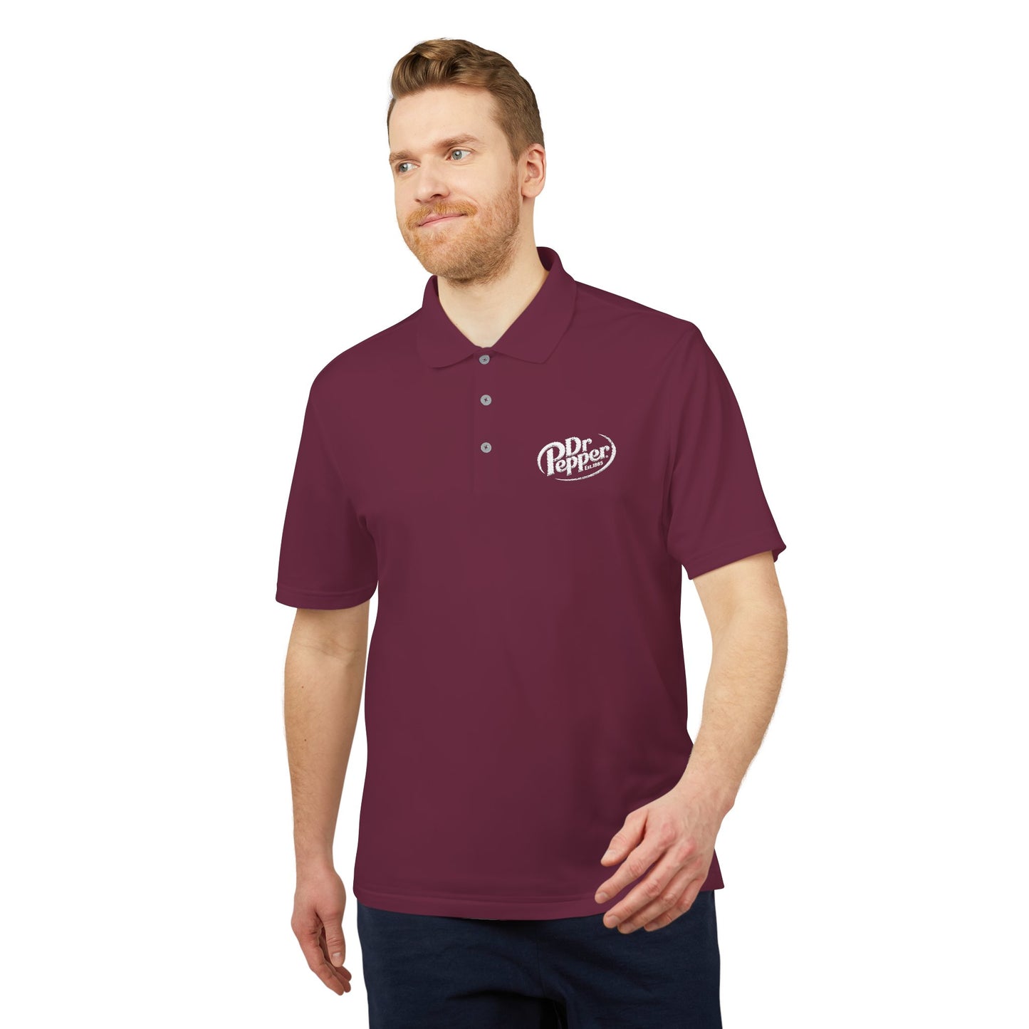 Dr. Pepper Performance Polo Shirt, adidas®, Embroidered Logo, Athletic Workwear, Unisex Golf Shirt