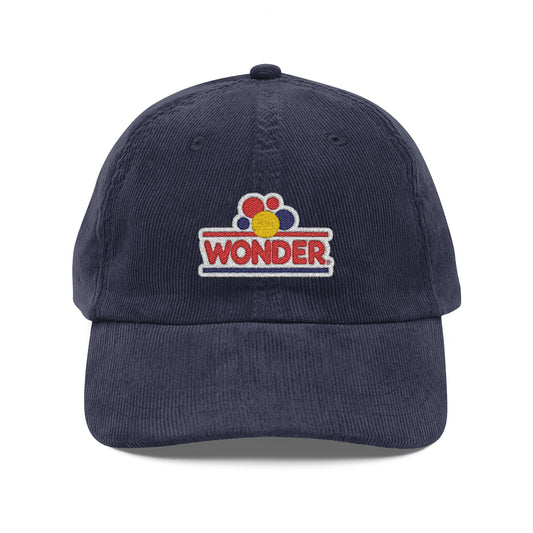 Wonder bread Vintage Corduroy Cap - Embroidered 'Wonder' Graphic Adjustable Hat