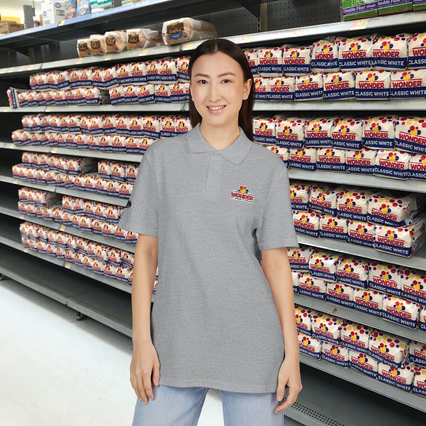 Polo Shirt with Wonder bread Embroidered front and back Logos