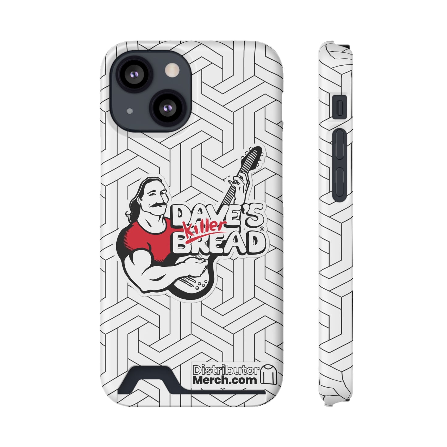 Phone Case With Card Holder, Dave's Killer Bread Logo, White.