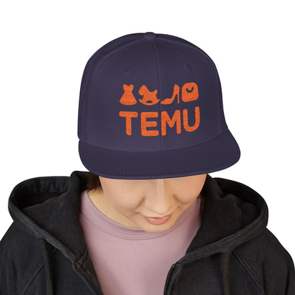 TEMU logo Delivery Embroidered Orange Script Snapback Hat