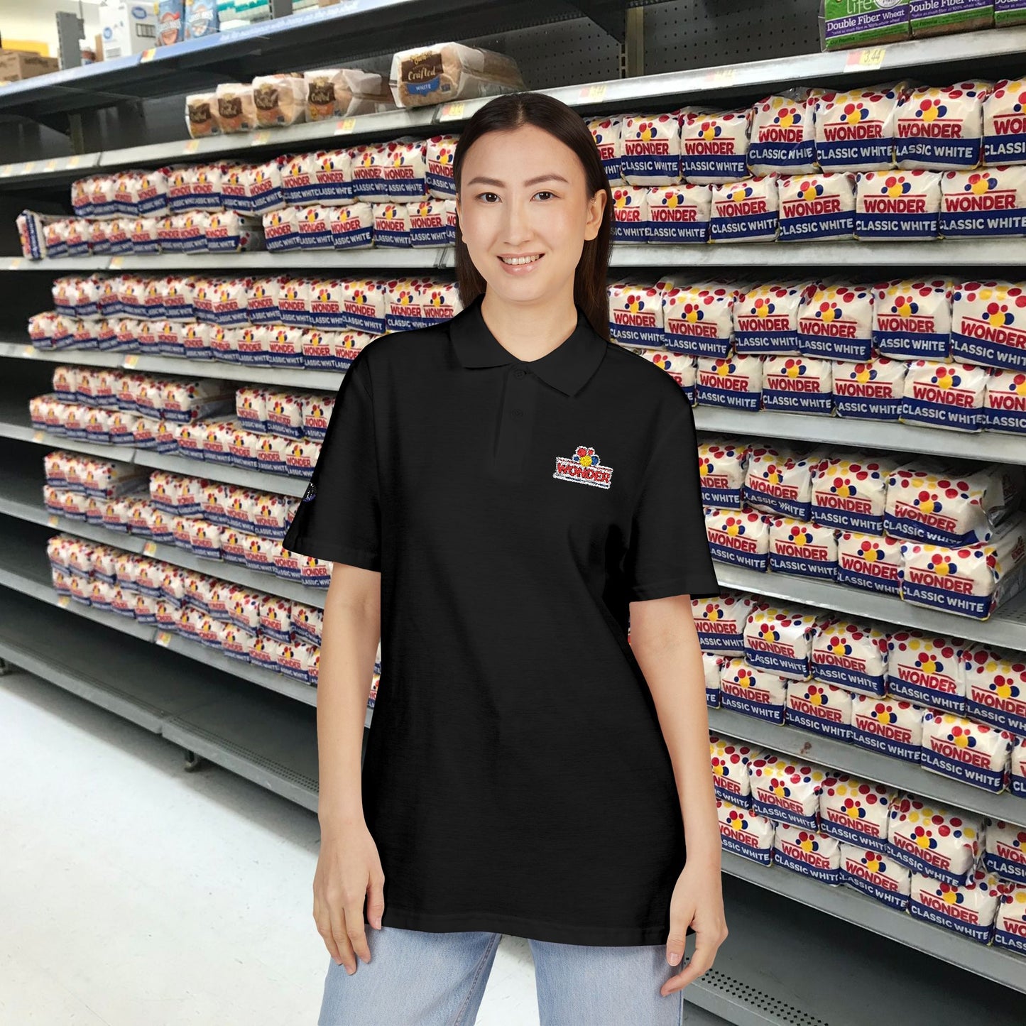Polo Shirt with Wonder bread Embroidered front and back Logos