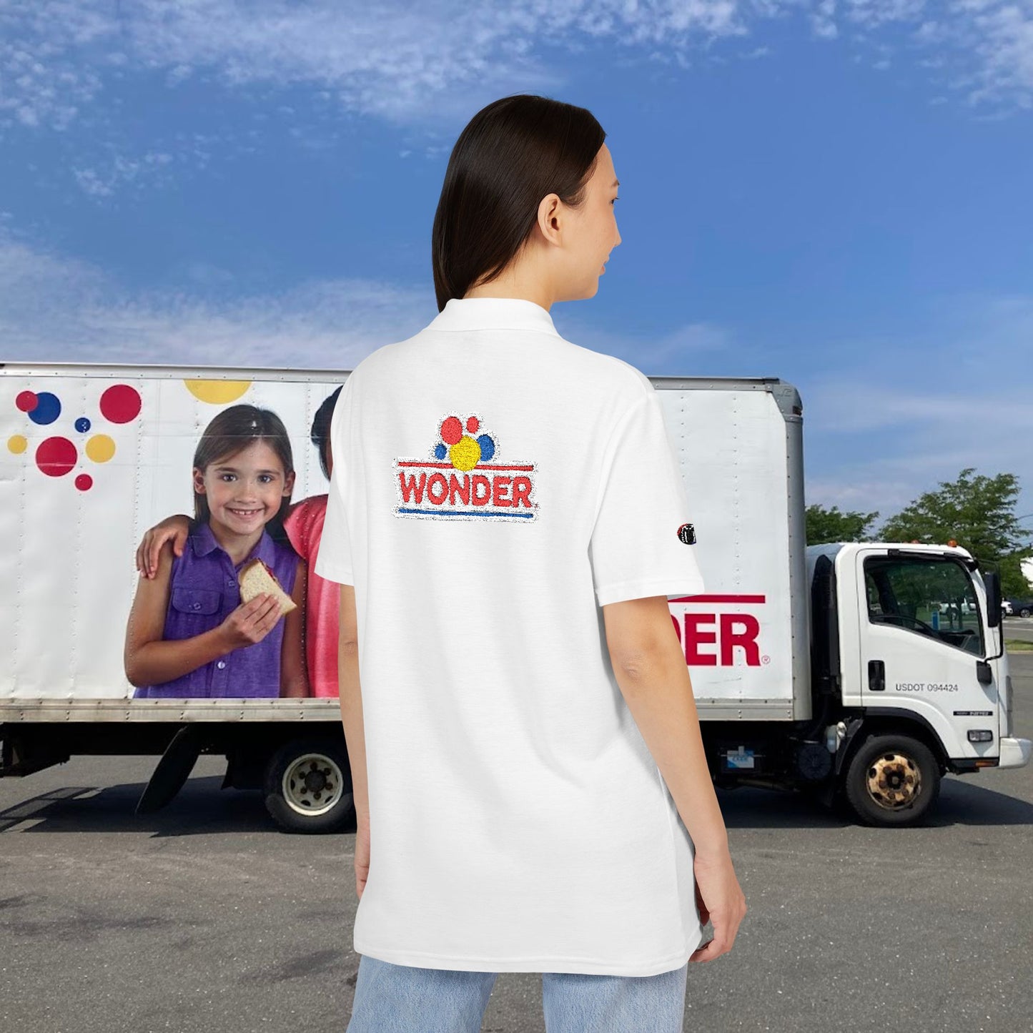 Polo Shirt with Wonder bread Embroidered front and back Logos