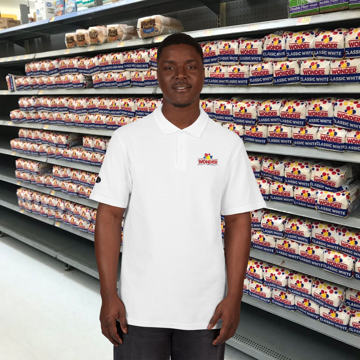 Polo Shirt with Wonder bread Embroidered front and back Logos