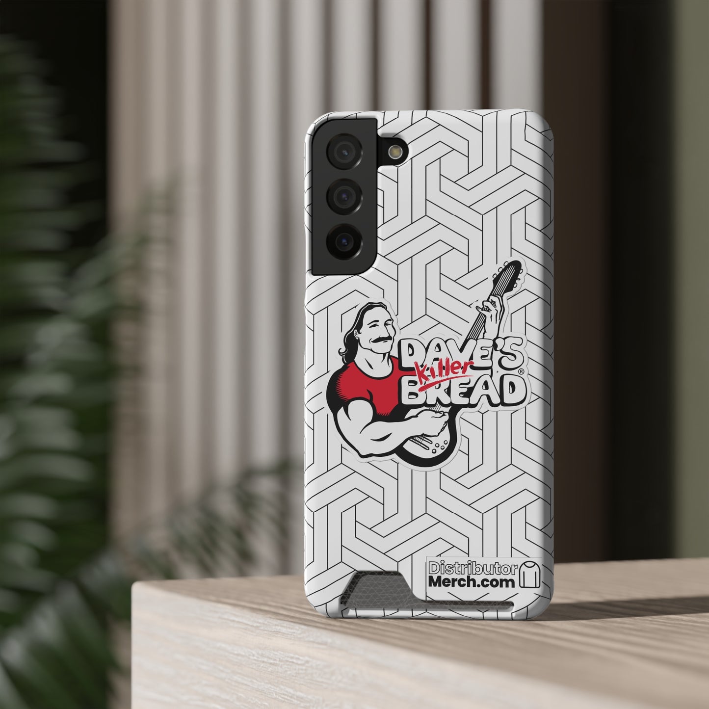 Phone Case With Card Holder, Dave's Killer Bread Logo, White.