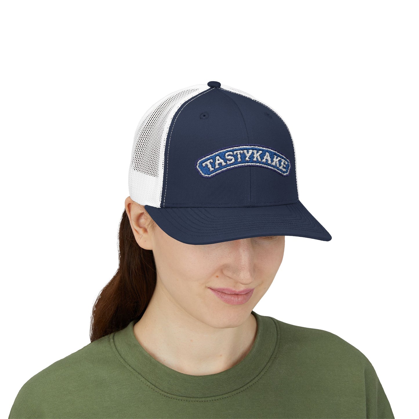 Tastykake Embroidered on Trucker Cap, blue and white.