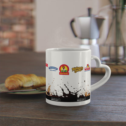 Mug, Coffee Splash, DKB, Wonderbread, Canyon, Nature's own, papa pita, etc, Heart-Shaped Mug