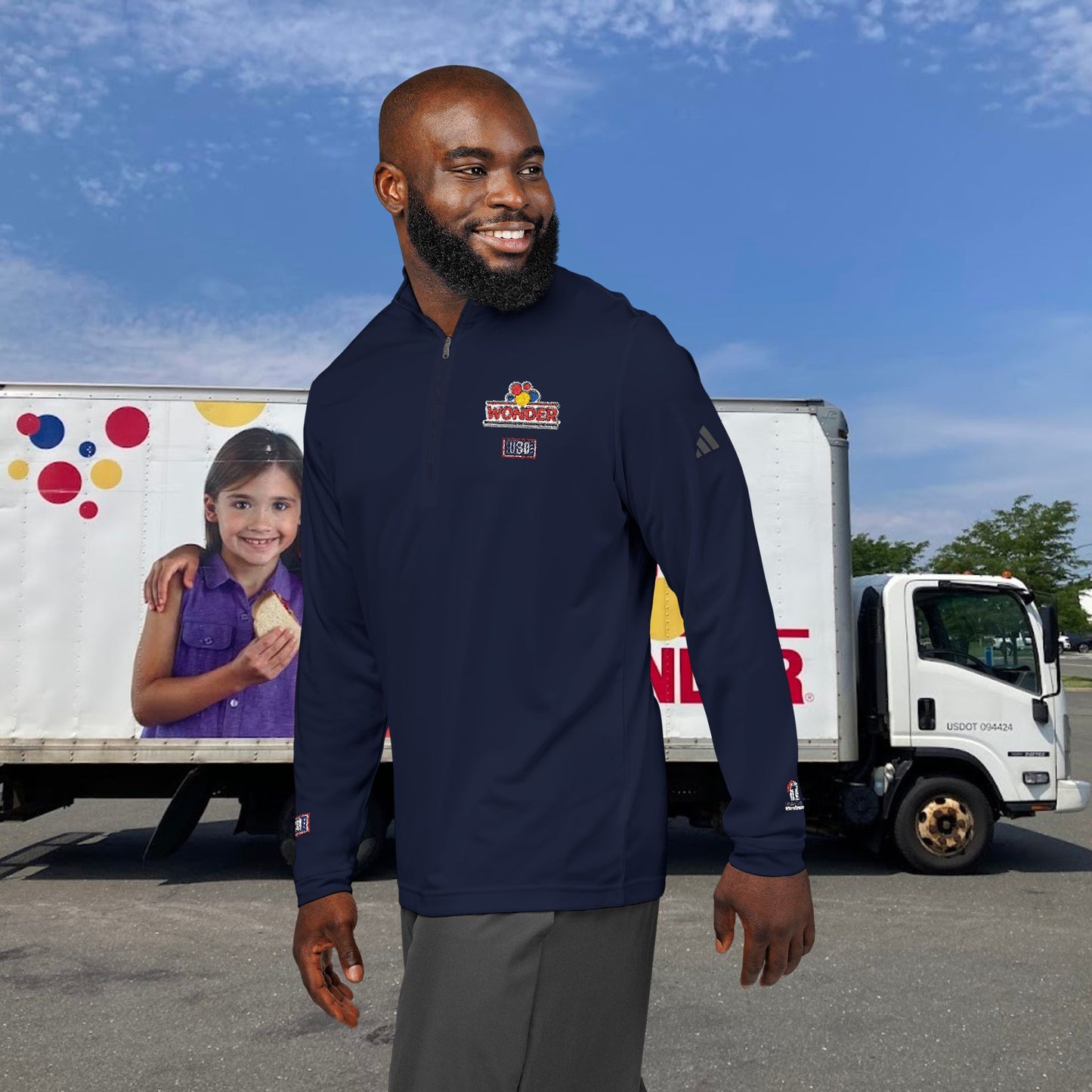 Wonderbread USO Embroidered Quarter-Zip Pullover — Classic Grey Athletic Top