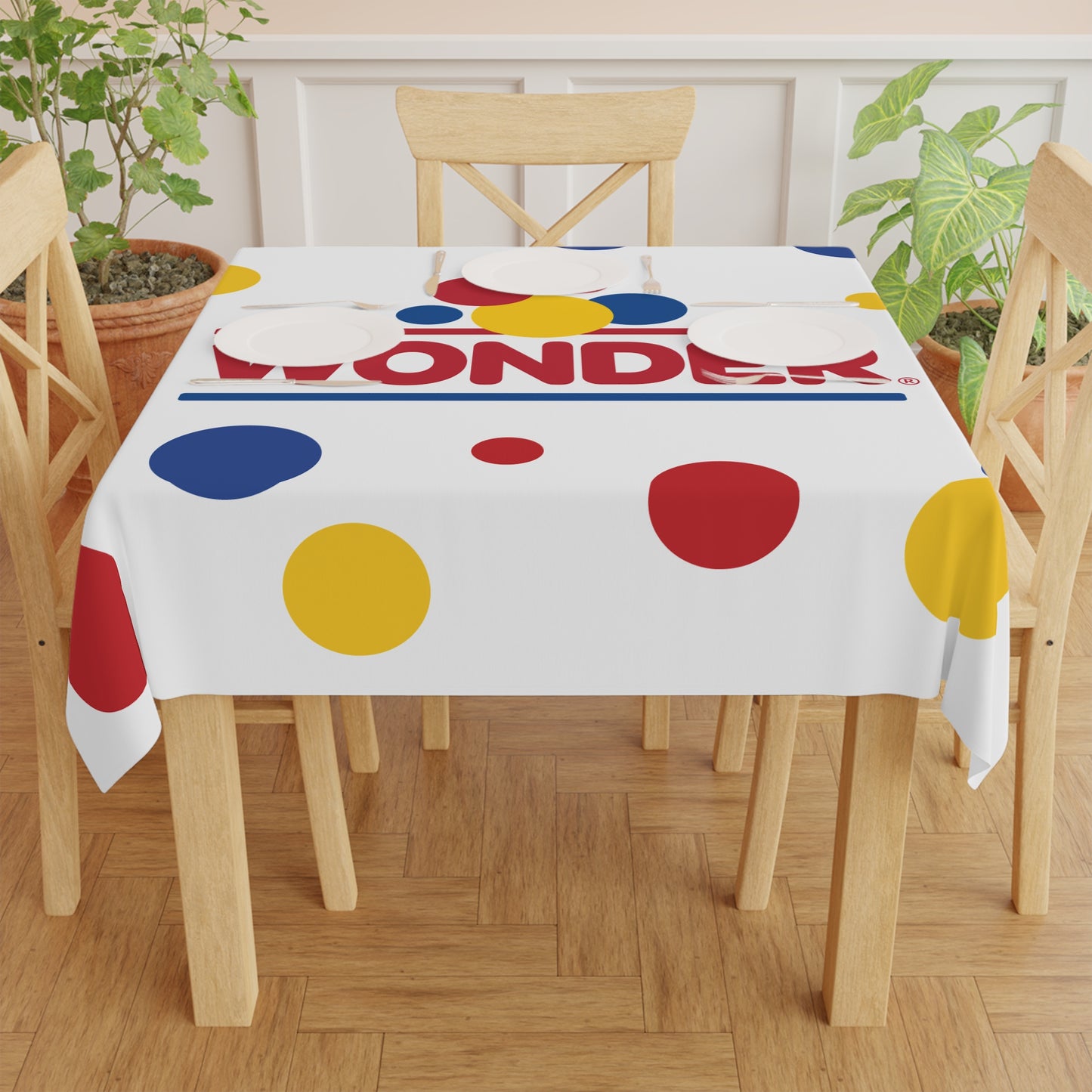Table cloth with wonder bread logo