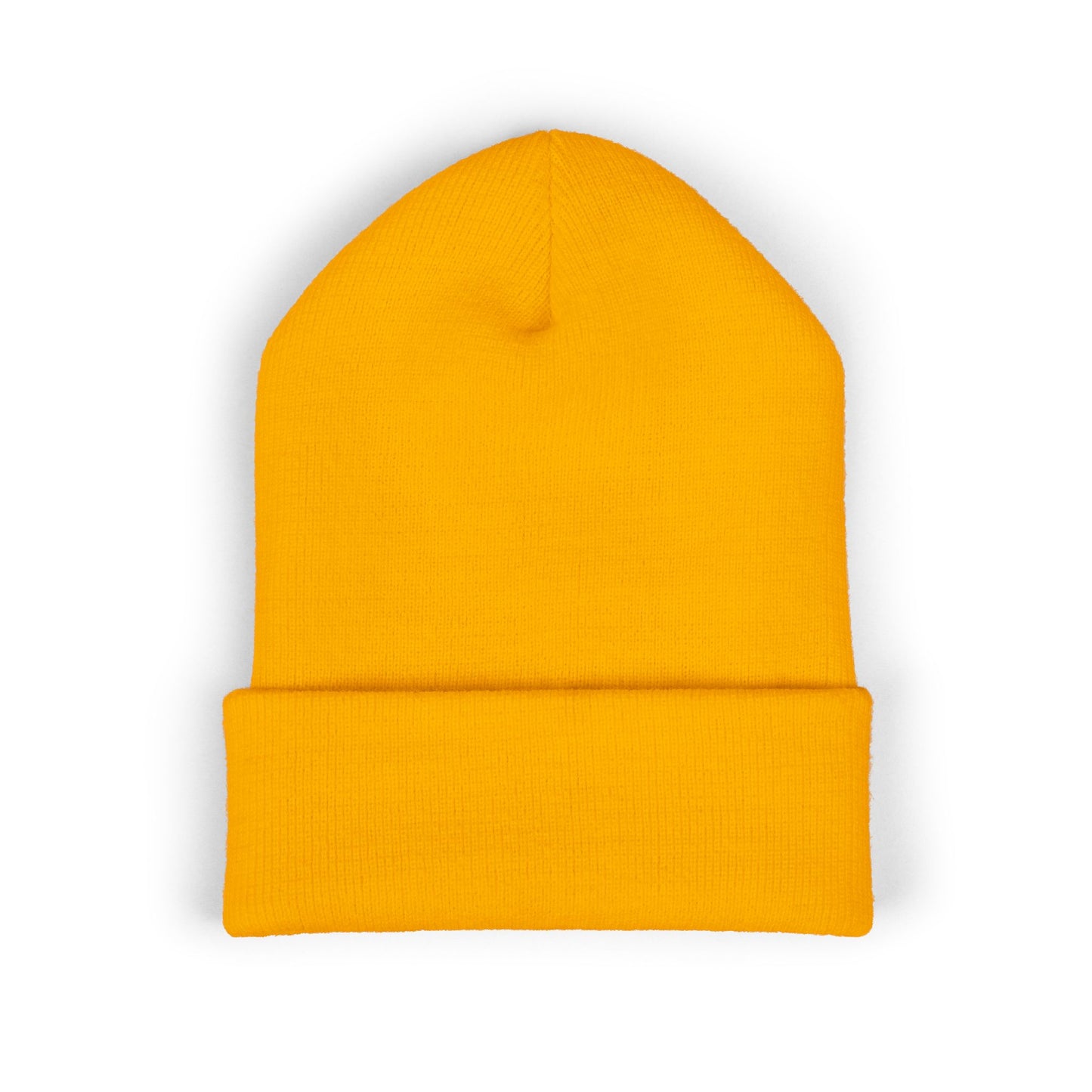 Nature's Own Embroidered Cuffed Beanie — Yellow Knit Winter Hat