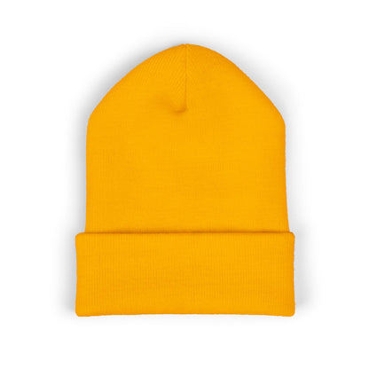 Nature's Own Embroidered Cuffed Beanie — Yellow Knit Winter Hat