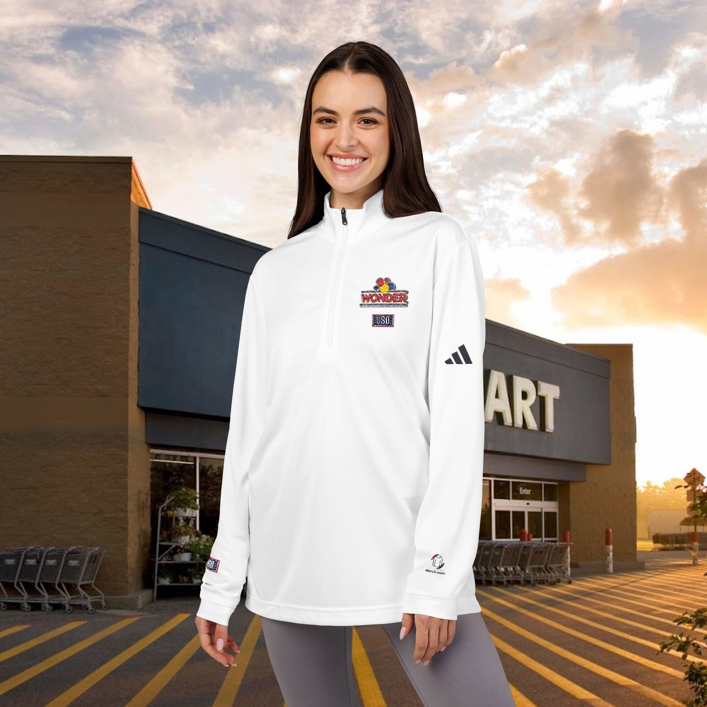 Wonderbread USO Embroidered Quarter-Zip Pullover — Classic Grey Athletic Top