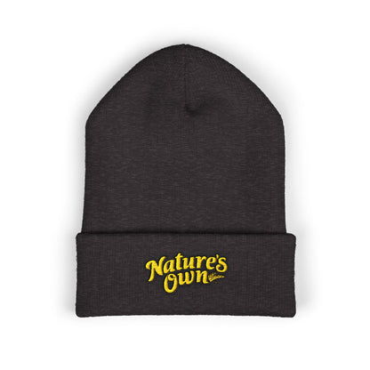 Nature's Own Embroidered Cuffed Beanie — Yellow Knit Winter Hat