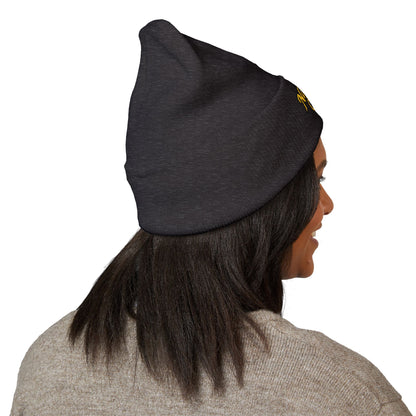 Nature's Own Embroidered Cuffed Beanie — Yellow Knit Winter Hat