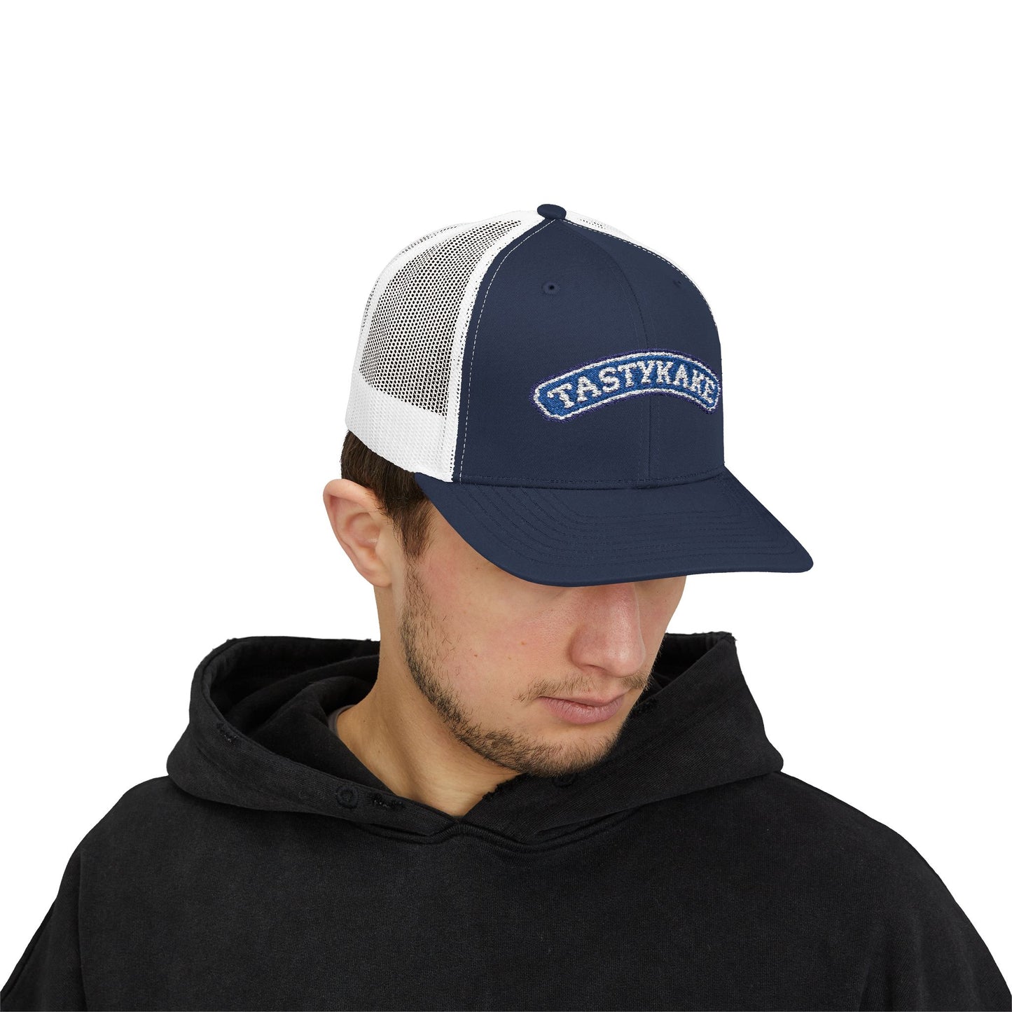 Tastykake Embroidered on Trucker Cap, blue and white.