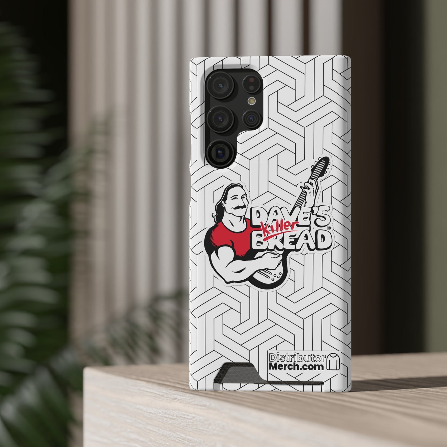 Phone Case With Card Holder, Dave's Killer Bread Logo, White.