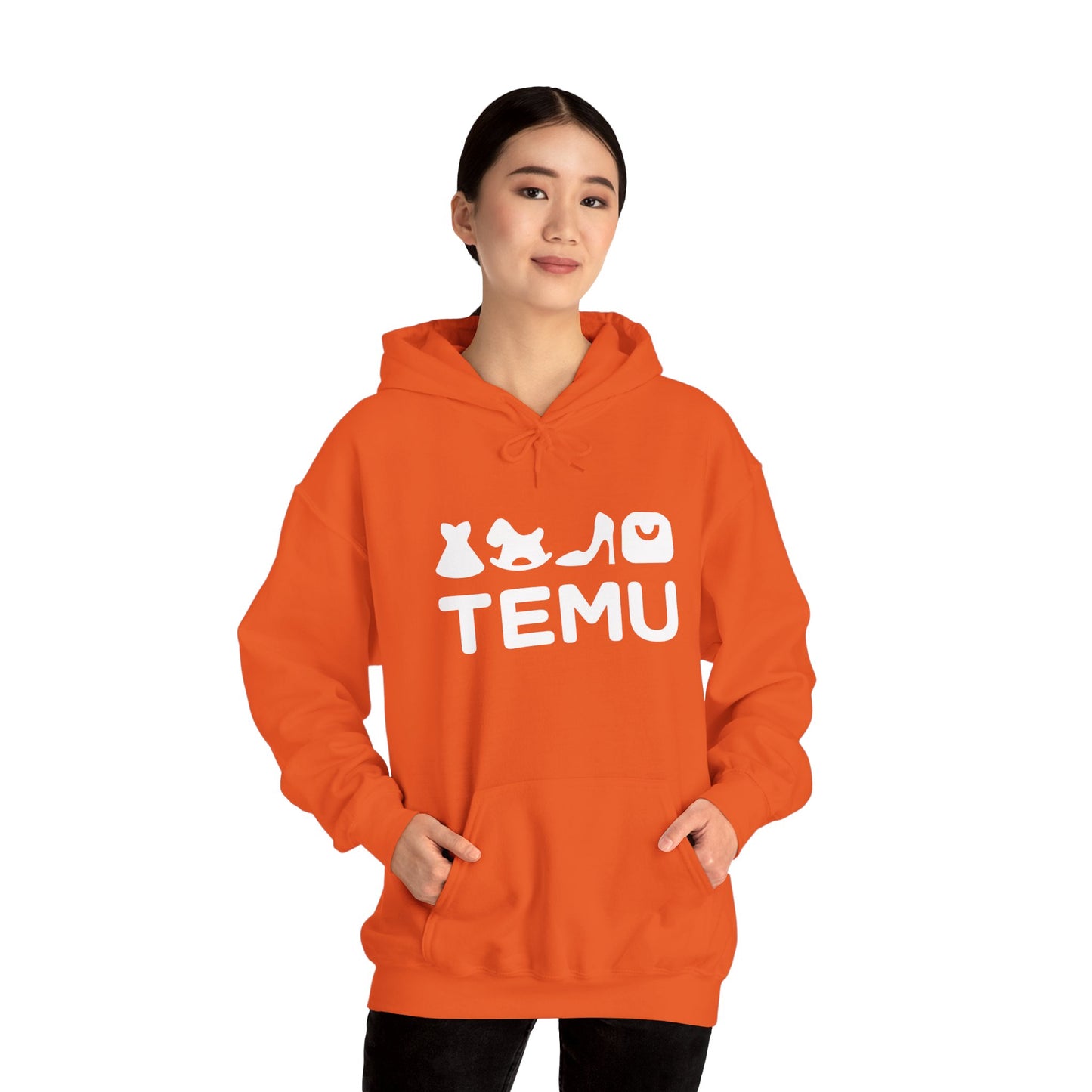 Unisex Heavy Blend™ Hoodie with TEMU logo for delivery drivers and distributors.