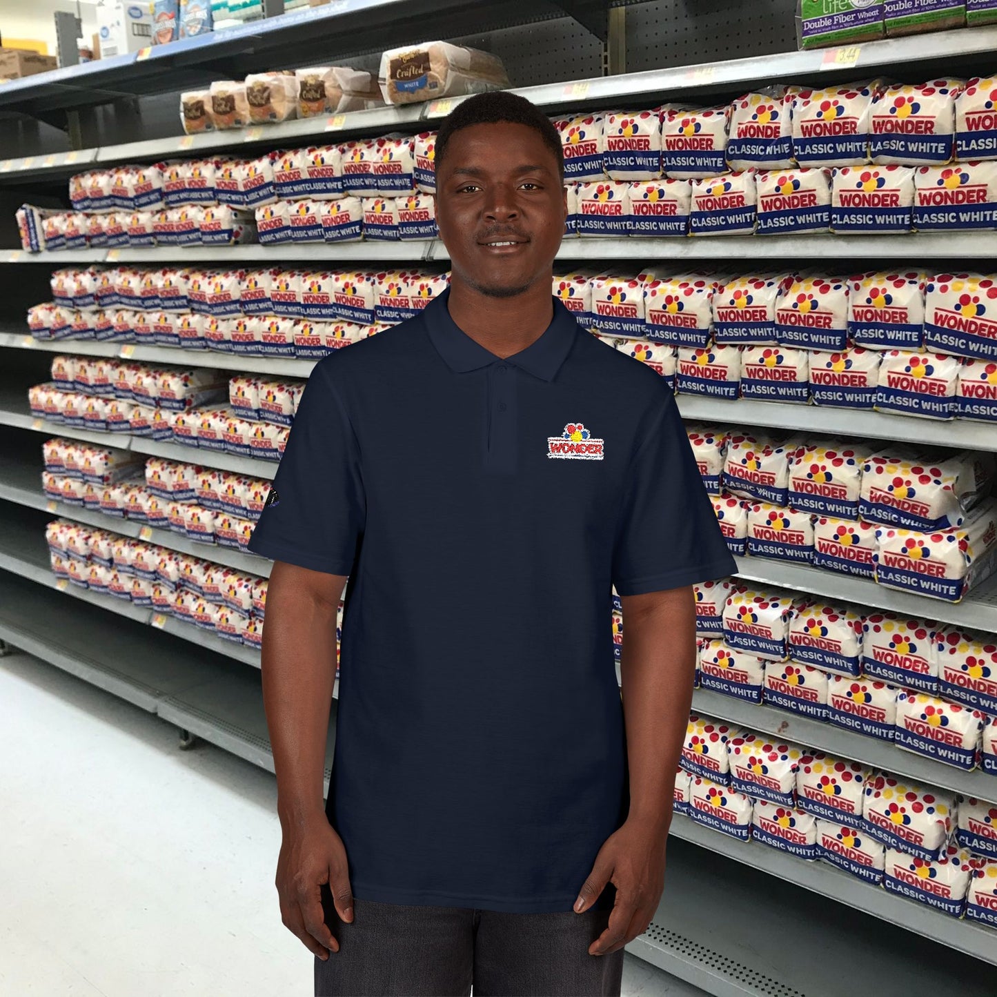 Polo Shirt with Wonder bread Embroidered front and back Logos