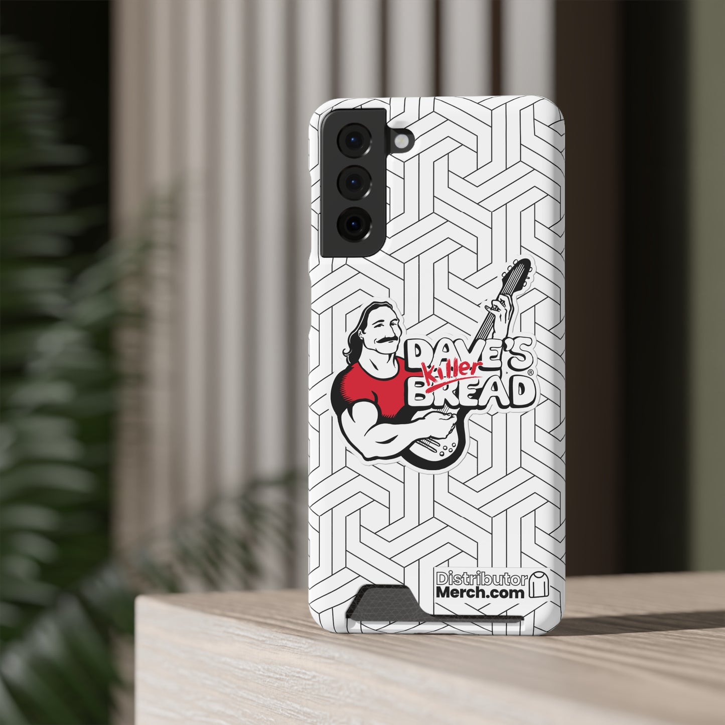 Phone Case With Card Holder, Dave's Killer Bread Logo, White.