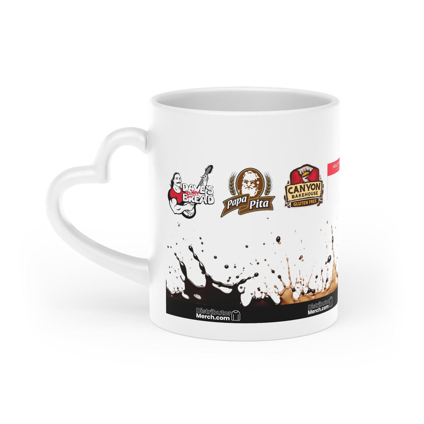 Mug, Coffee Splash, DKB, Wonderbread, Canyon, Nature's own, papa pita, etc, Heart-Shaped Mug