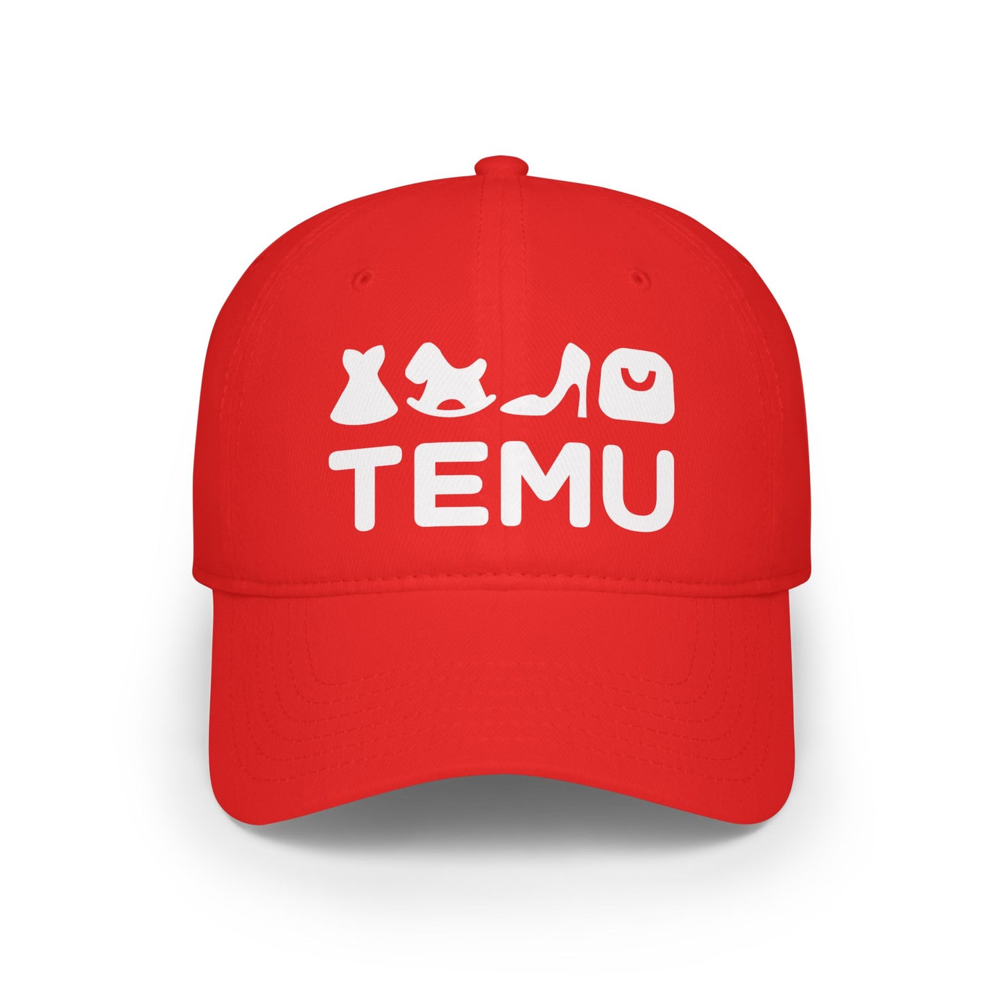 Red 'TEMU' Fashion Icons Low Profile Baseball Cap — Trendy Casual Hat