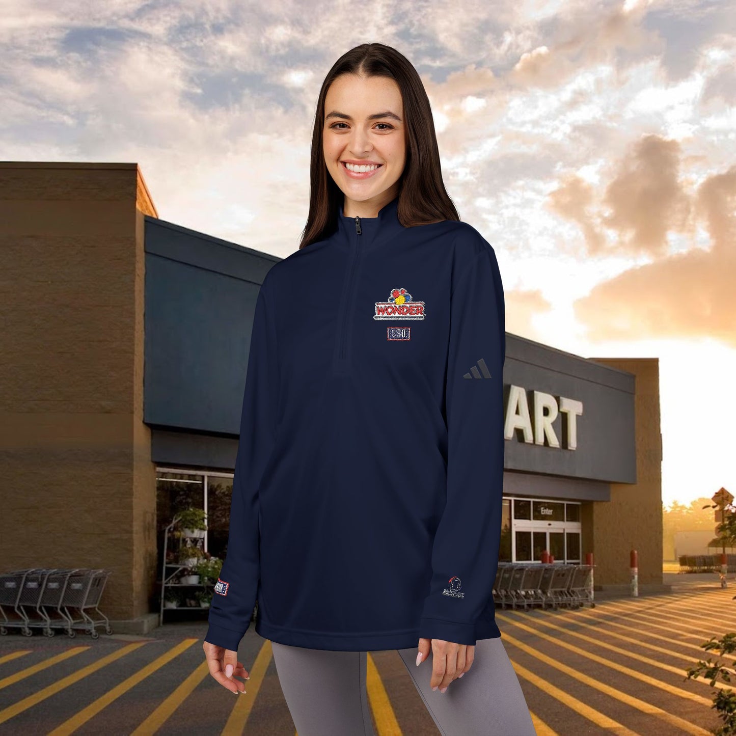 Wonderbread USO Embroidered Quarter-Zip Pullover — Classic Grey Athletic Top