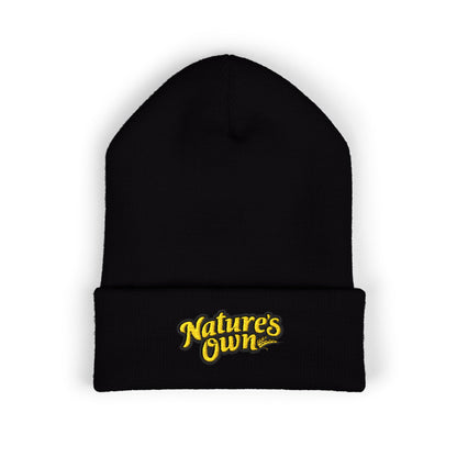 Nature's Own Embroidered Cuffed Beanie — Yellow Knit Winter Hat