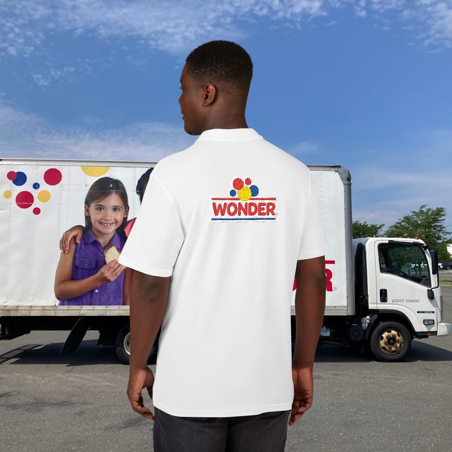 Polo Shirt with Wonder bread Embroidered front and back Logos